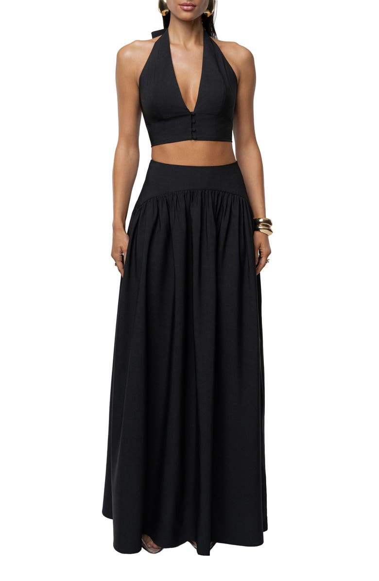 JLUXLABEL Haven Halter Crop Top & Maxi Skirt Set, Alternate, color, Black