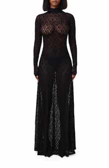 Naked Wardrobe Floral Long Sleeve Stretch Lace Turtleneck Maxi Dress
