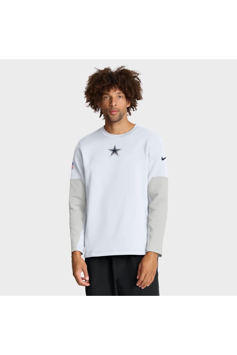 Men's Nike White Dallas Cowboys Sideline Coach Therma-FIT Long Sleeve T-Shirt, Main, color, White