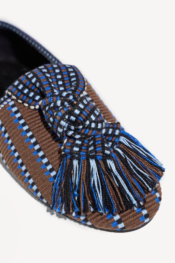 Valeria Knot-Detail Handwoven Fabric Loafer, Alternate, color, Choco Blue