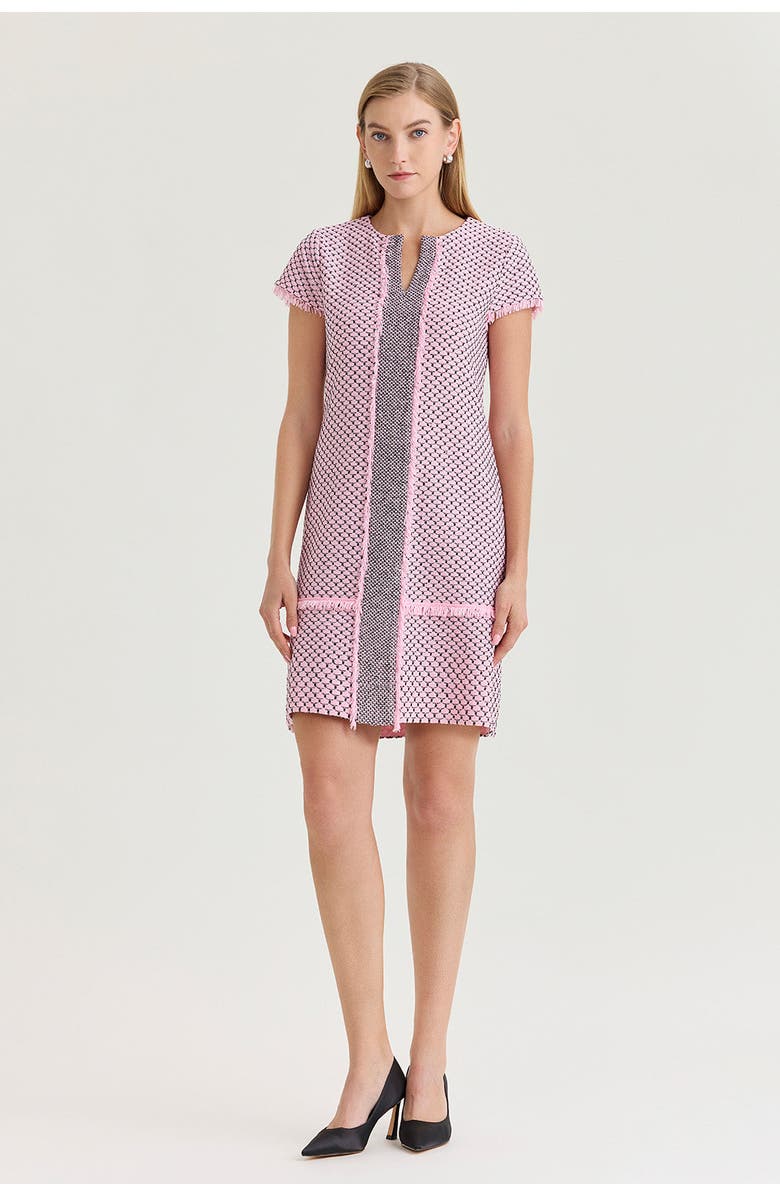 Ming Wang Shell Stitch Fringe Accent Knit Sheath Dress, Main, color, 