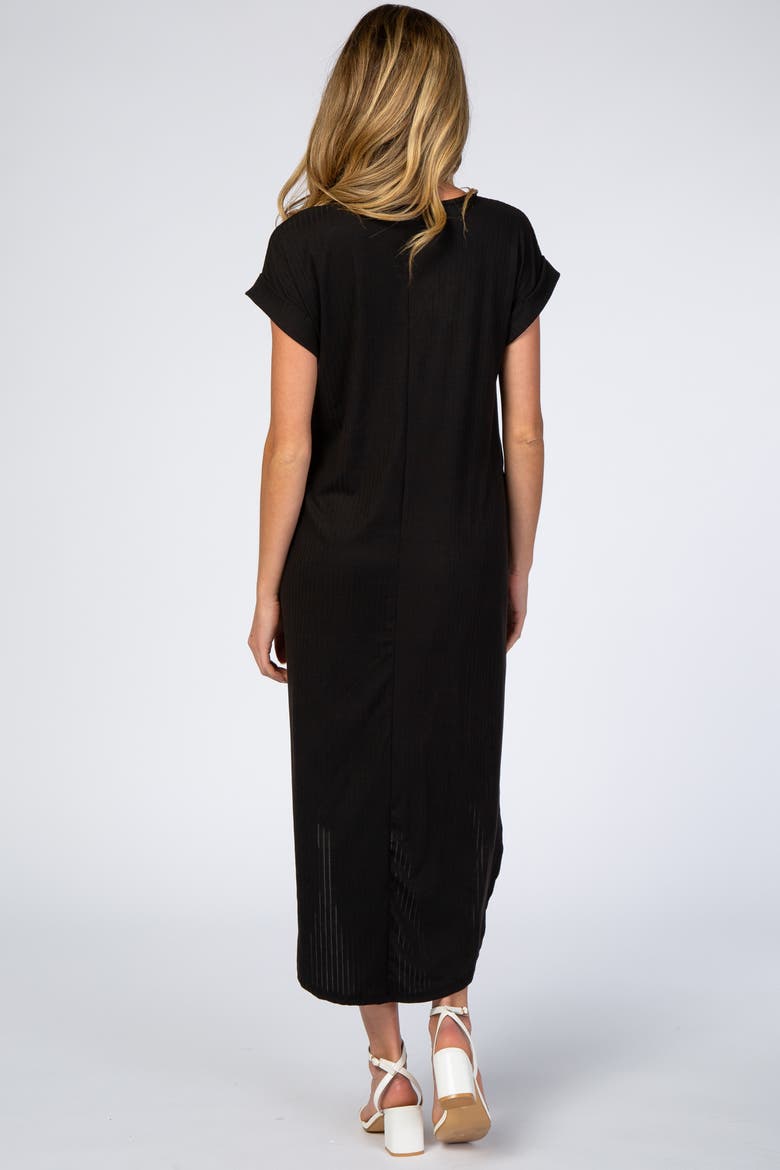 Ribbed Curved Hem Midi Dress, Alternate, color, Black