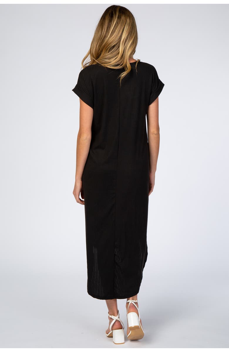 PinkBlush Ribbed Curved Hem Midi Dress, Alternate, color, Black