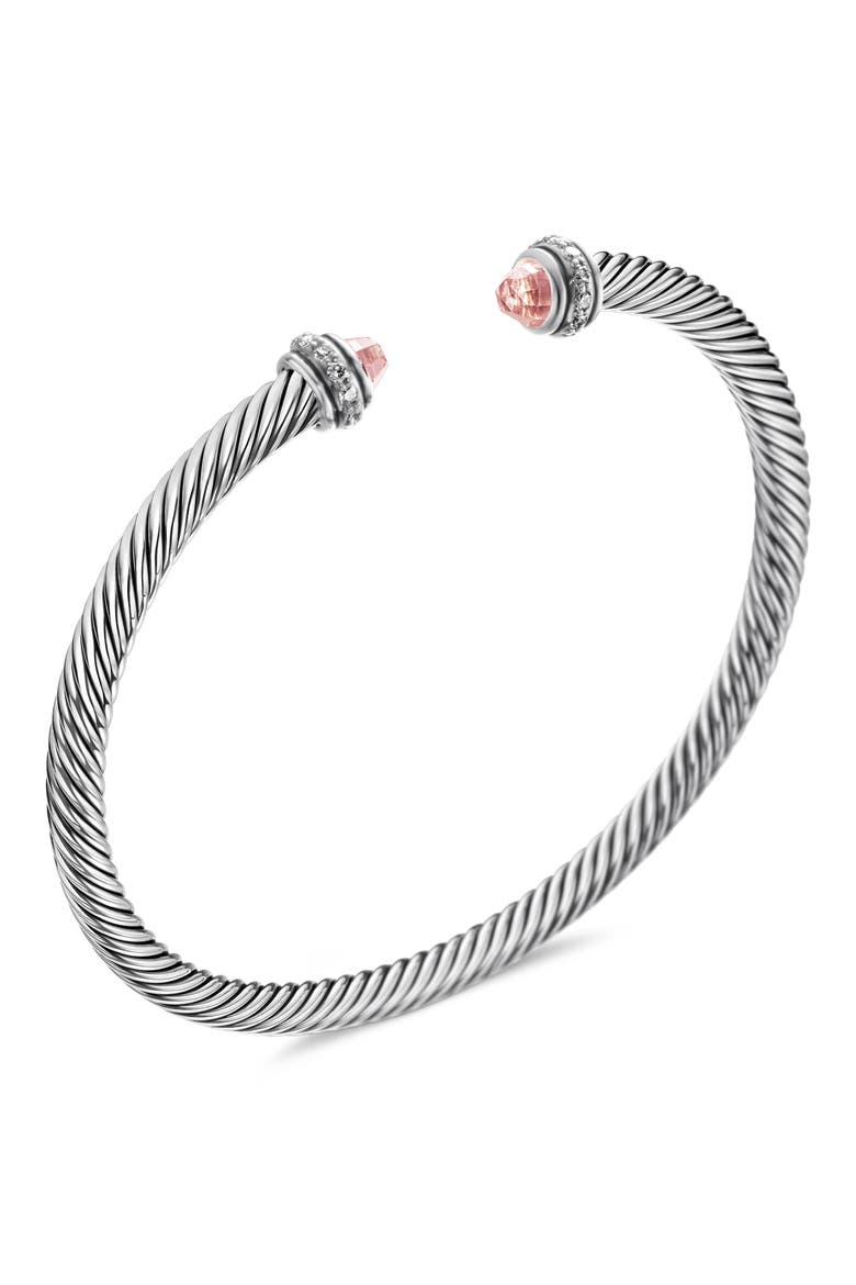 Cable Classic Bracelet with Semiprecious Stones & Diamonds, 4mm, Alternate, color, MORGANITE