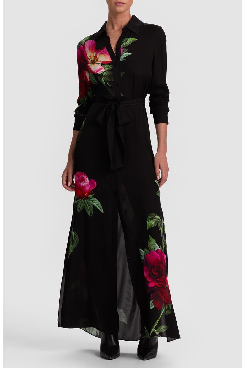 Chassidy Long Sleeve Floral Maxi Shirtdress, Main, color, EMPRESS BLOOM BLACK