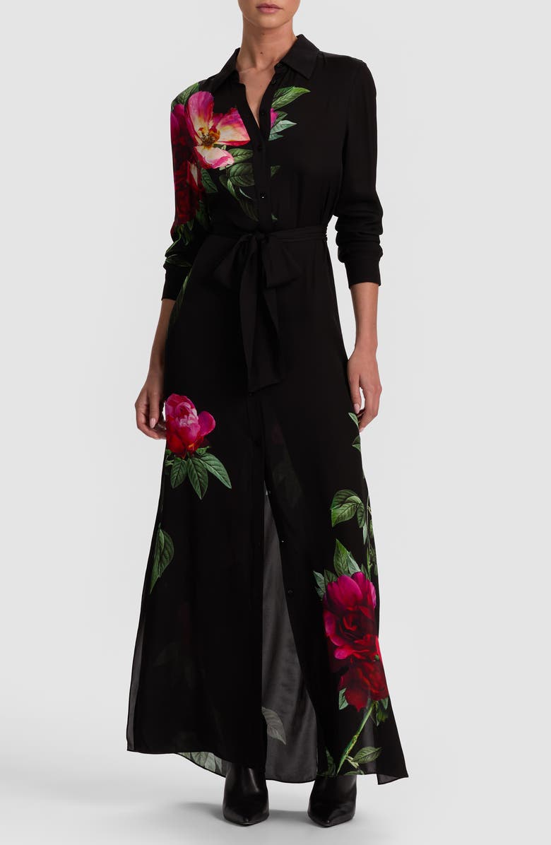Alice + Olivia Chassidy Long Sleeve Floral Maxi Shirtdress, Main, color, 