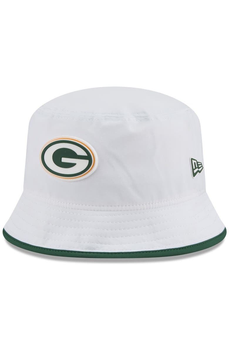 Men's New Era  White Green Bay Packers 2025 NFL Training Camp Stretch Bucket Hat, Main, color, White