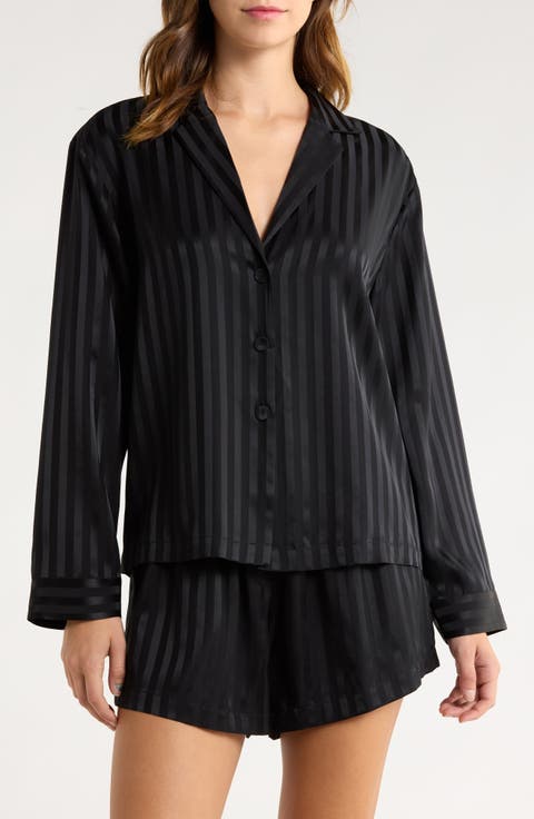Stripe Washable Silk Button-Up Short Pajamas