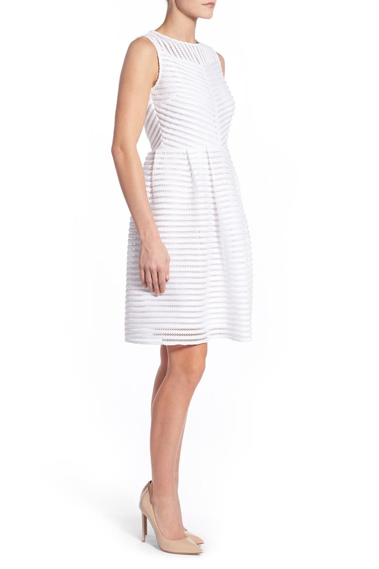 Eyelet Stripe Fit & Flare Dress, Alternate, color, WHITE
