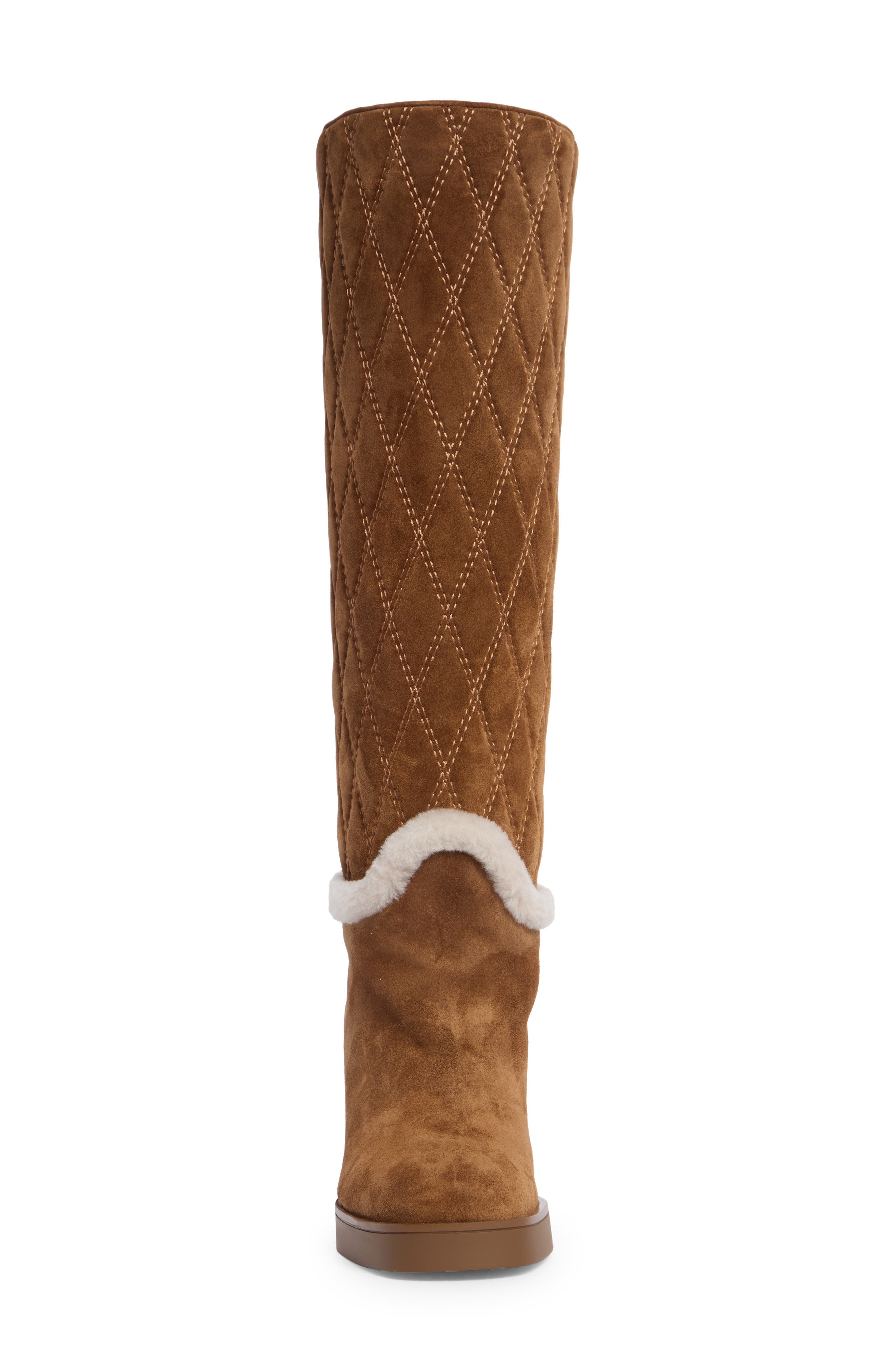 Celia Quilted Leather Boot with Genuine Shearling Trim, Alternate, color, COFFEE/ COFFEE/ NATURAL