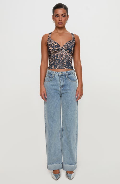 Princess Polly Ollie Cuffed Raw Hem Straight Leg Jeans In Blue