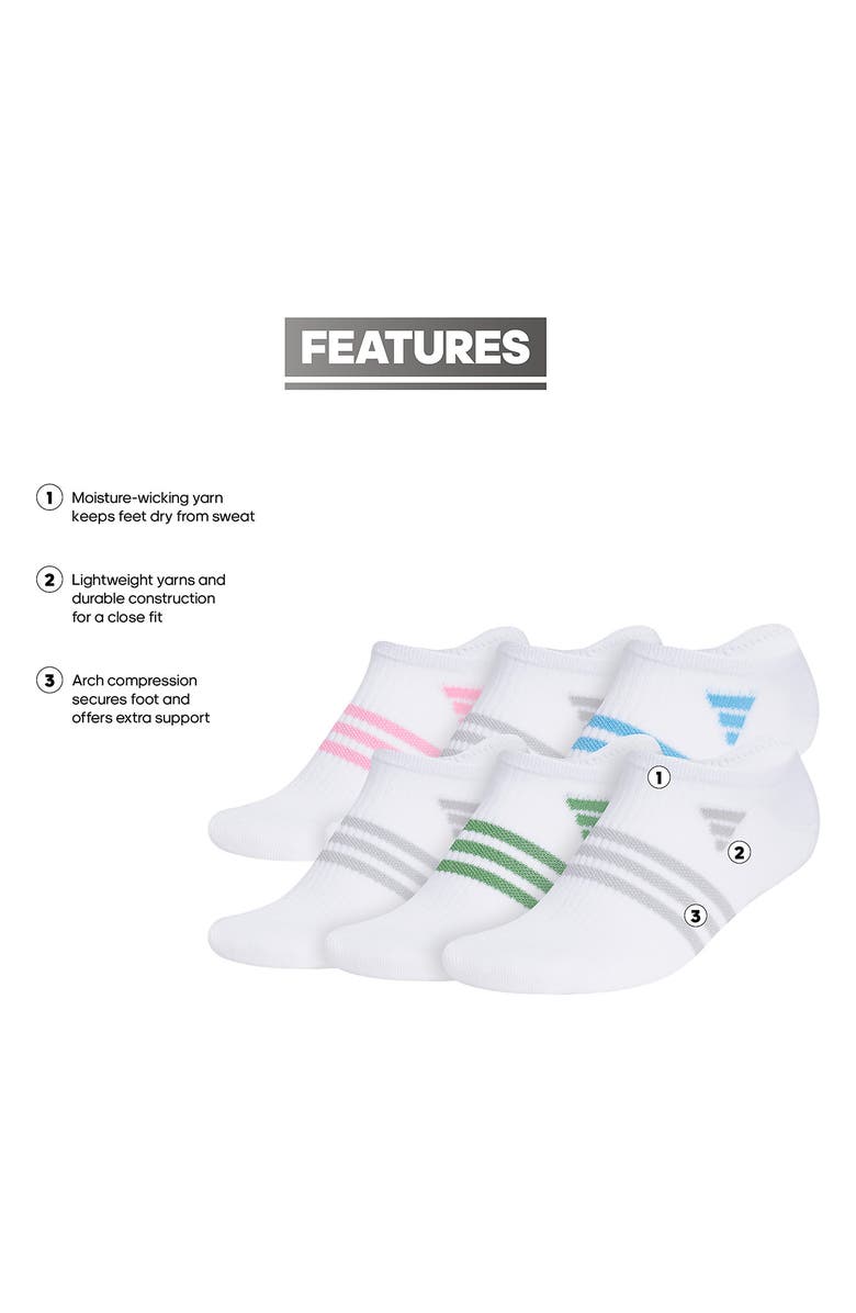 adidas 6-Pack Superlite No Show Performance Socks, Alternate, color, White/ Blue/ Grey