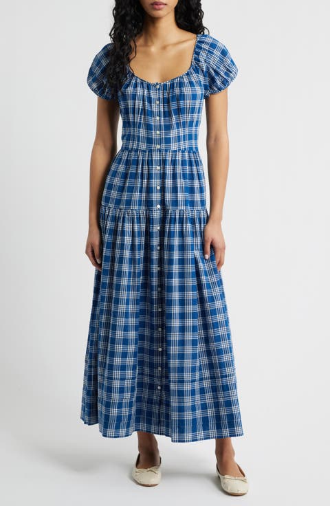 Valenne Plaid Tiered Organic Cotton Voile Dress