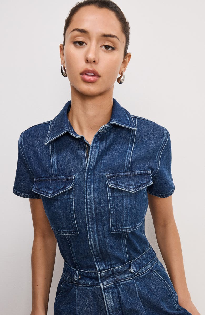 Good American Fit for Success Pleated Wide Leg Denim Jumpsuit, Alternate, color,