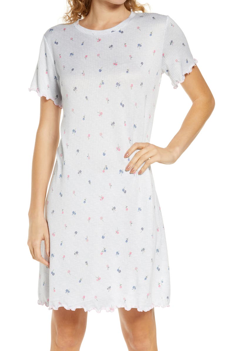 Emerson Road Floral Lettuce Hem Ribbed Sleep Shirt, Main, color, 