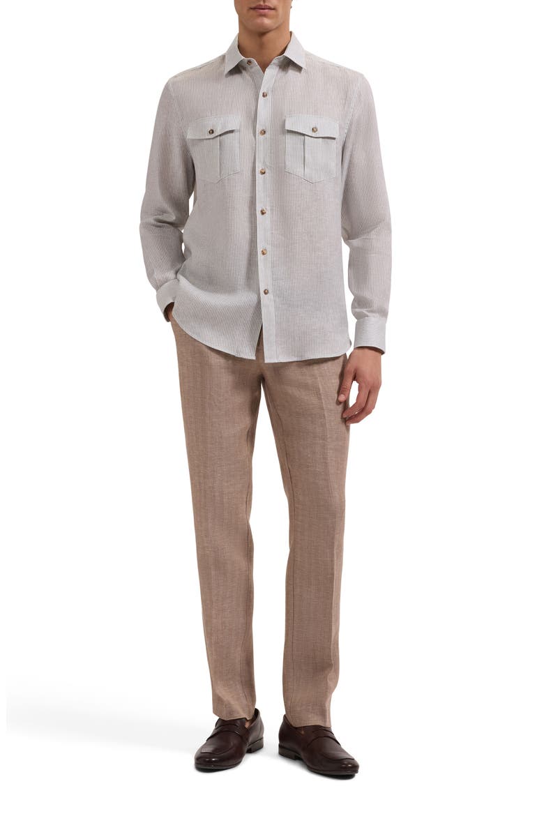 Stripe Shaped Fit Linen Button-Up Shirt, Alternate, color, KHAKI