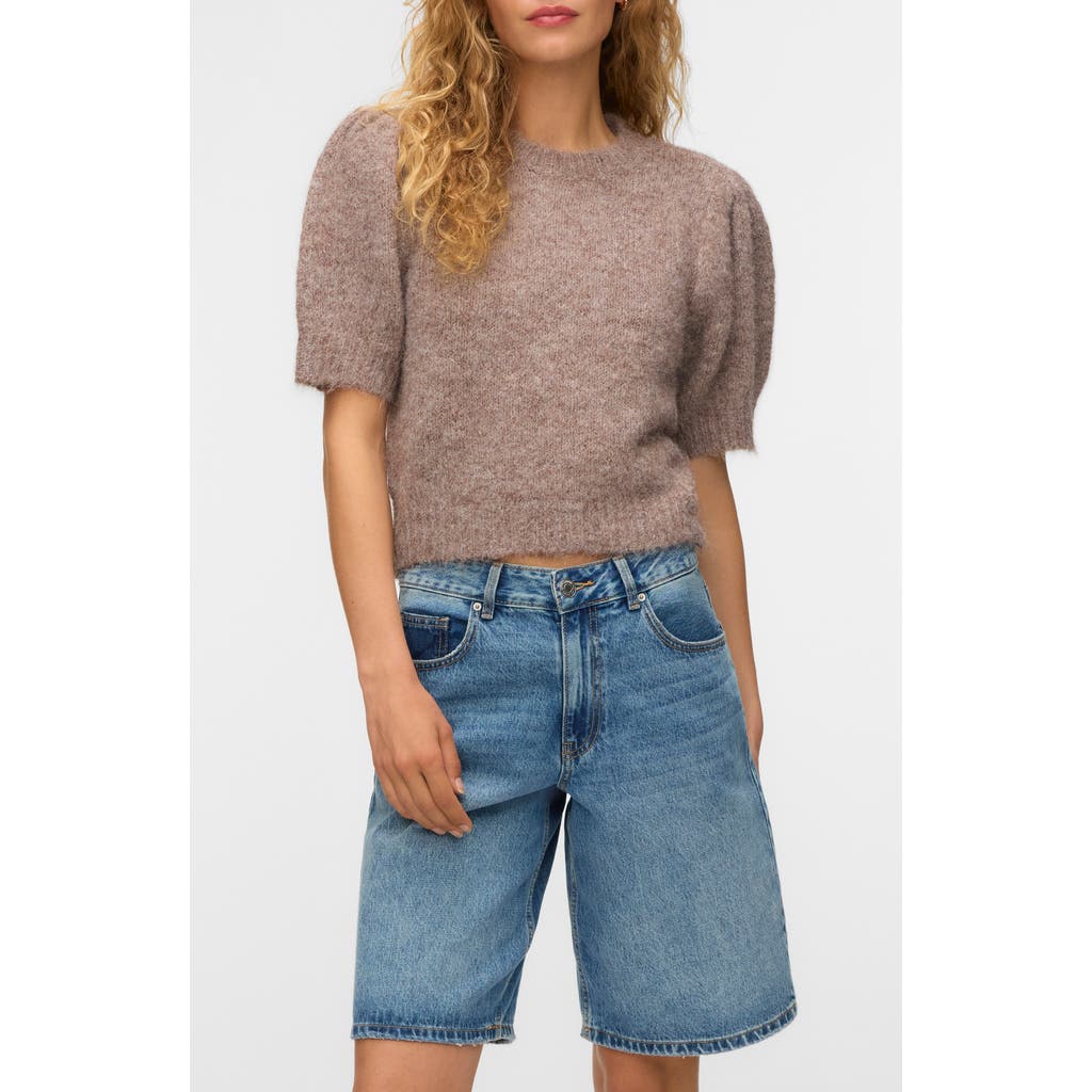 Vero Moda Novah Short Sleeve Sweater In Brown Lentil Detail Melange