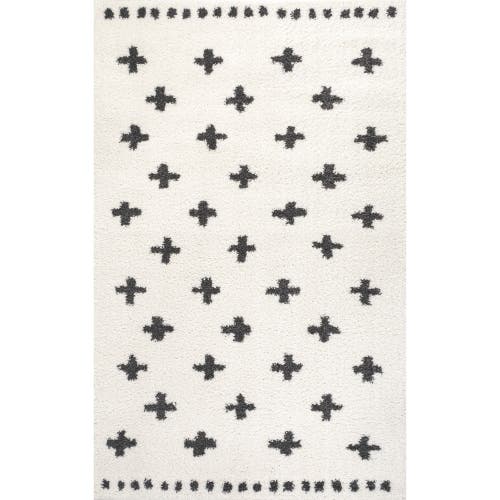Jonathan Y Cristo Berber Geometric Shag Area Rug In White/gray