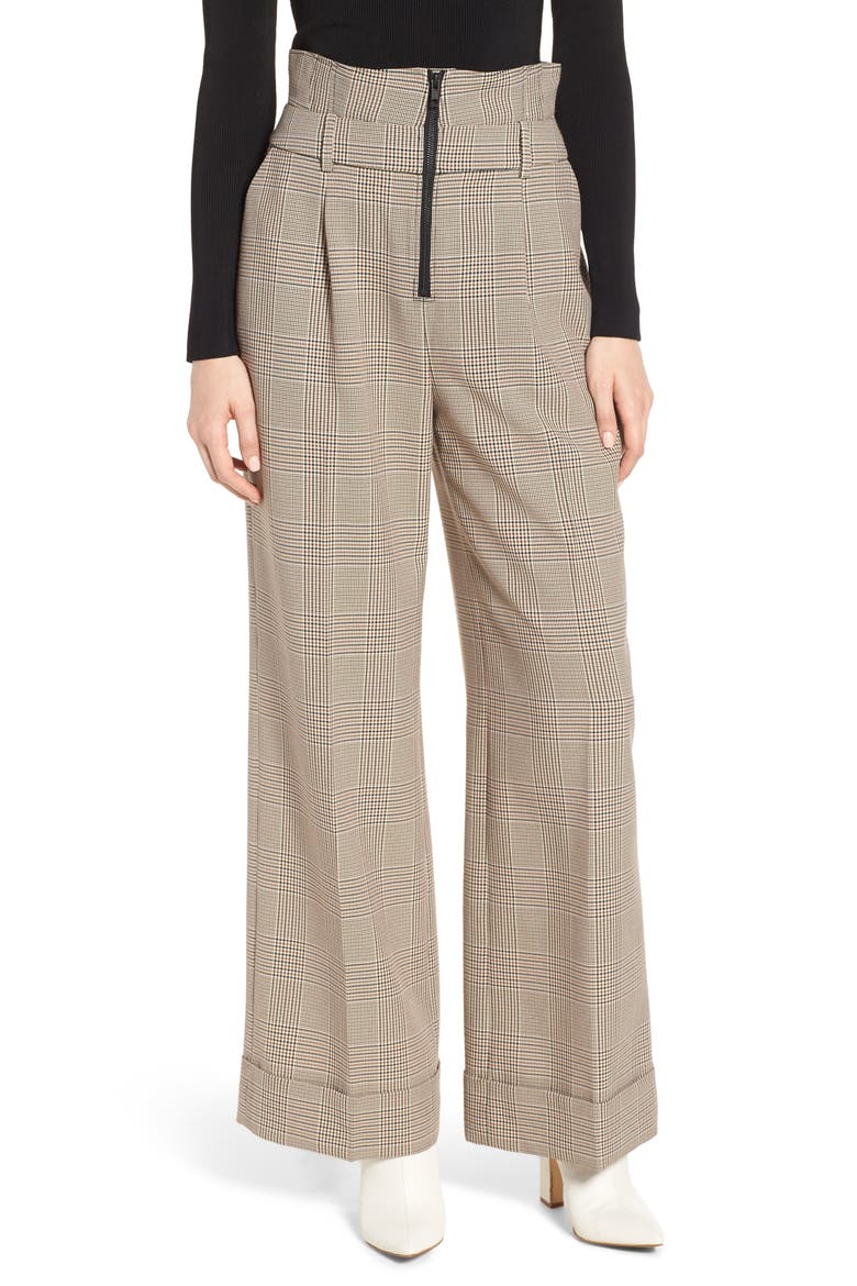 High Waist Wide Leg Trousers, Main, color, TAN SIENNA GLEN CHECK