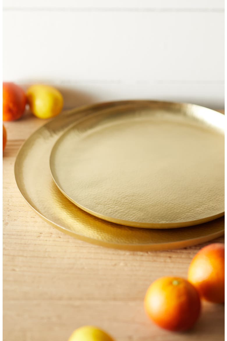 Large Hammered Metal Round Tray, Alternate, color, GOLD