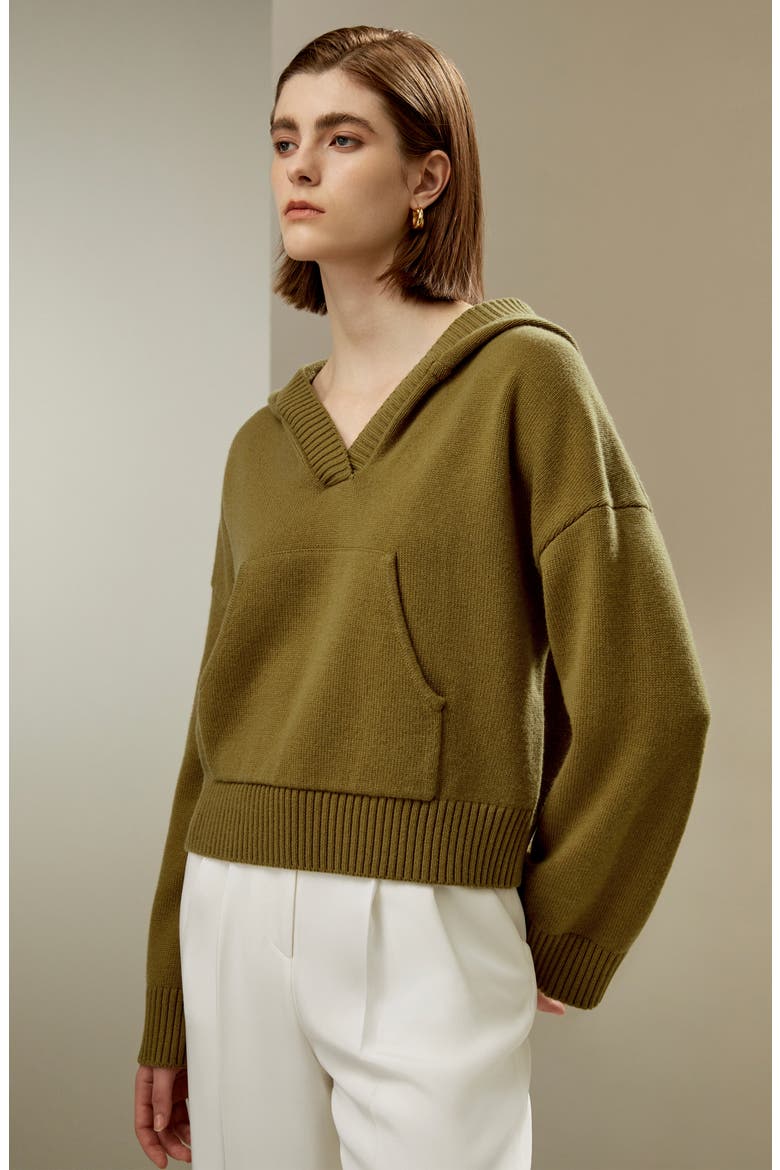 Women's Cropped Wool-Cashmere  Blend Hoodie for Women, Alternate, color, Avocado Green