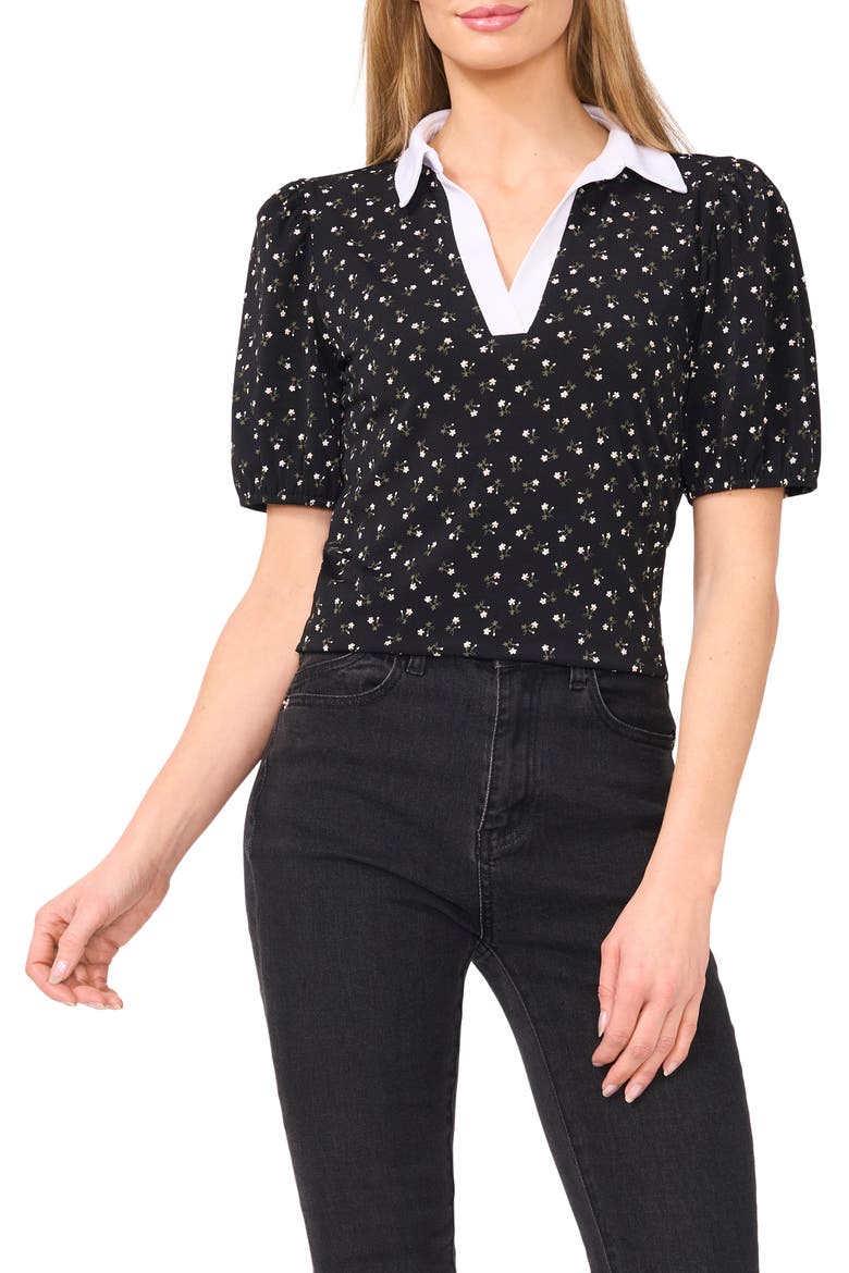 Puff Sleeve Collar Top, Main, color, RICH BLACK