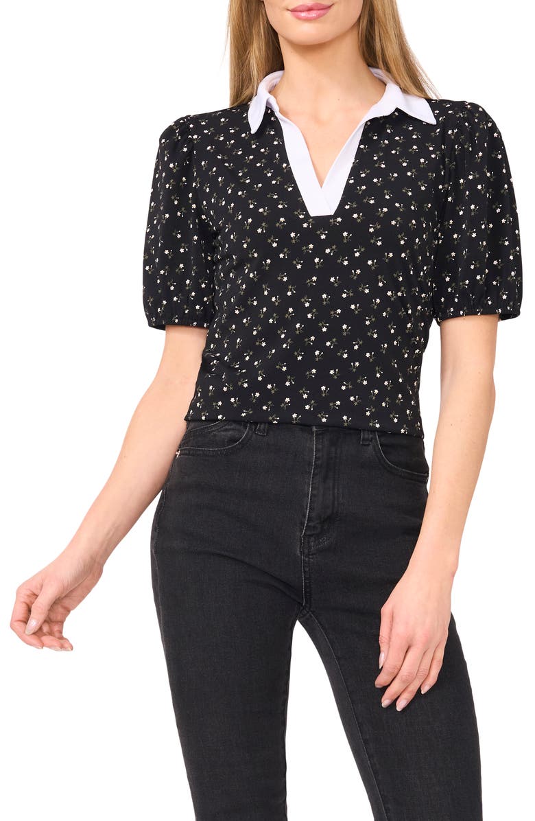 CeCe Puff Sleeve Collar Top, Main, color, Rich Black