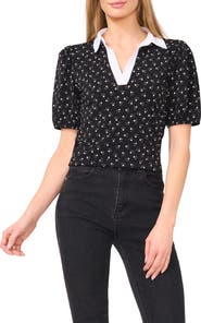 CeCe Puff Sleeve Collar Top