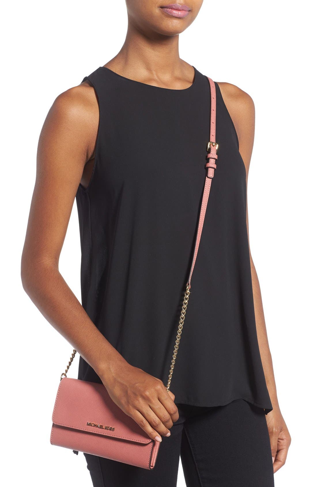 'Jet Set - Large Phone' Saffiano Leather Crossbody Bag, Alternate, color, ANTIQUE ROSE/ GOLD