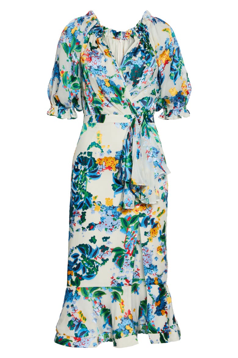Olivia Silk Midi Dress, Alternate, color, CREAM BEGONIA