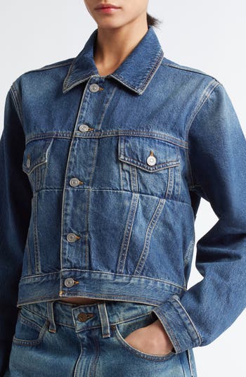 ジャケット Victoria Beckham Denim cropped jacket Cropped Belted Leather Biker Jacket In Black | Designer