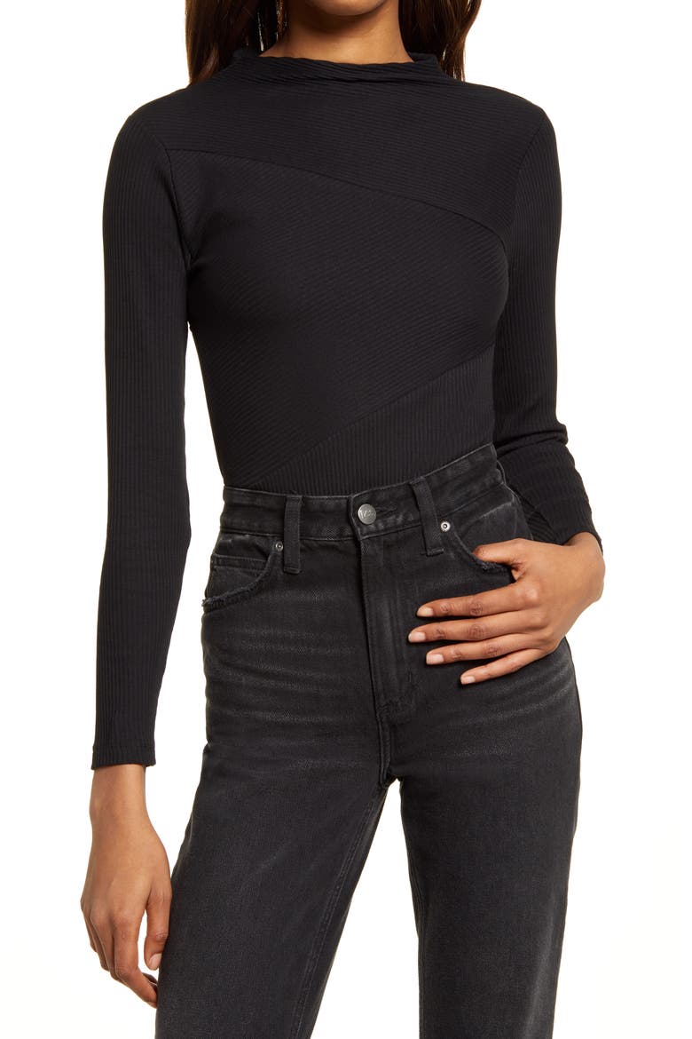 Gia Seamed Ribbed Bodysuit, Main, color, BLACK
