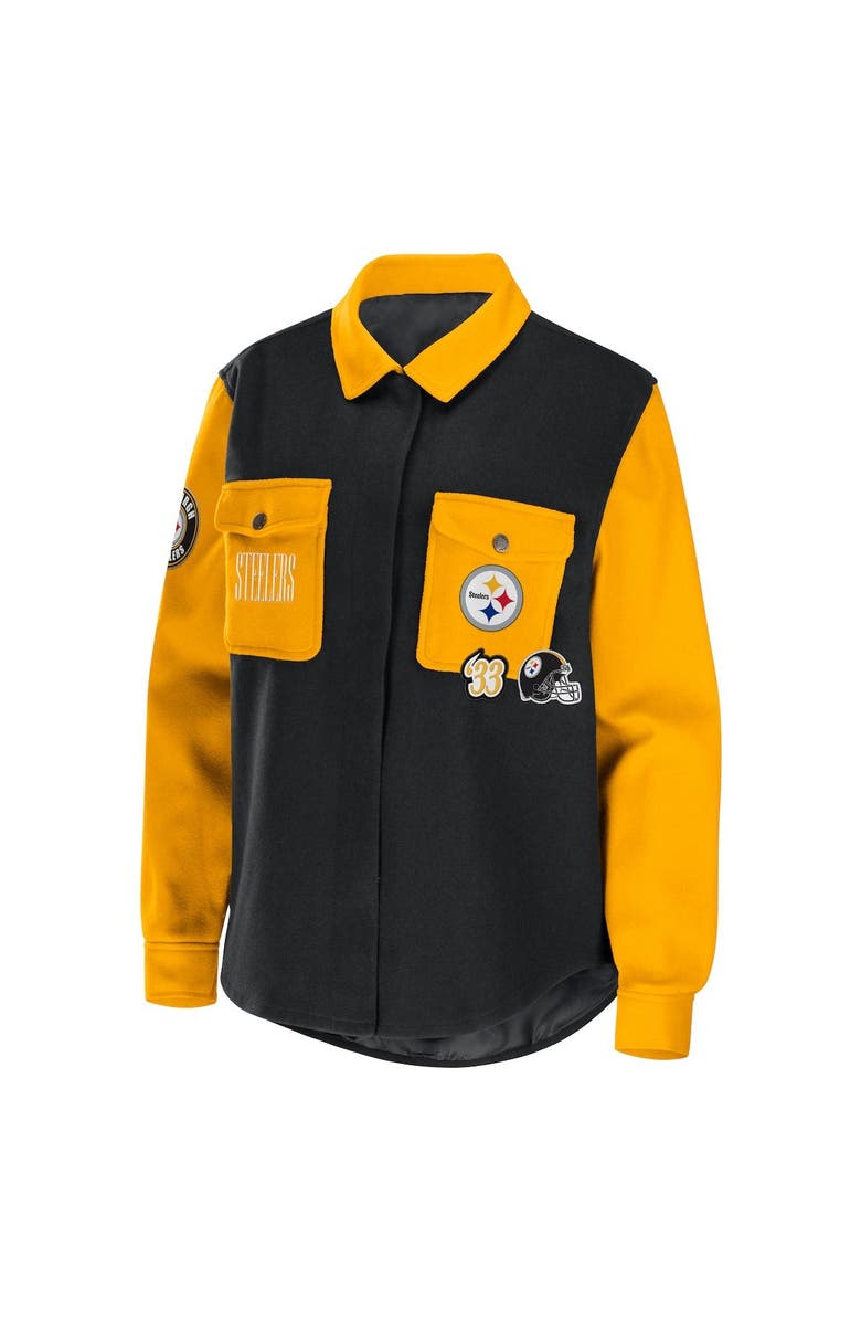 WEAR by Erin Andrews Women's WEAR by Erin Andrews Black Pittsburgh Steelers Snap-Up Shirt Jacket, Alternate, color, Black