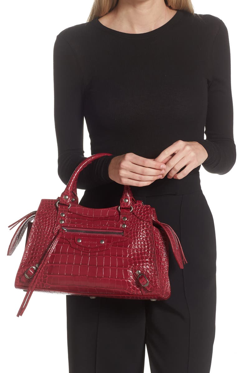 Balenciaga Neo Classic City Croc Embossed Leather Top Handle Bag, Alternate, color,