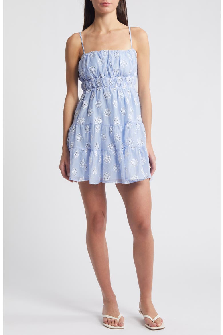 Floral Eyelet Embroidered Minidress, Main, color, BLUE WHITE