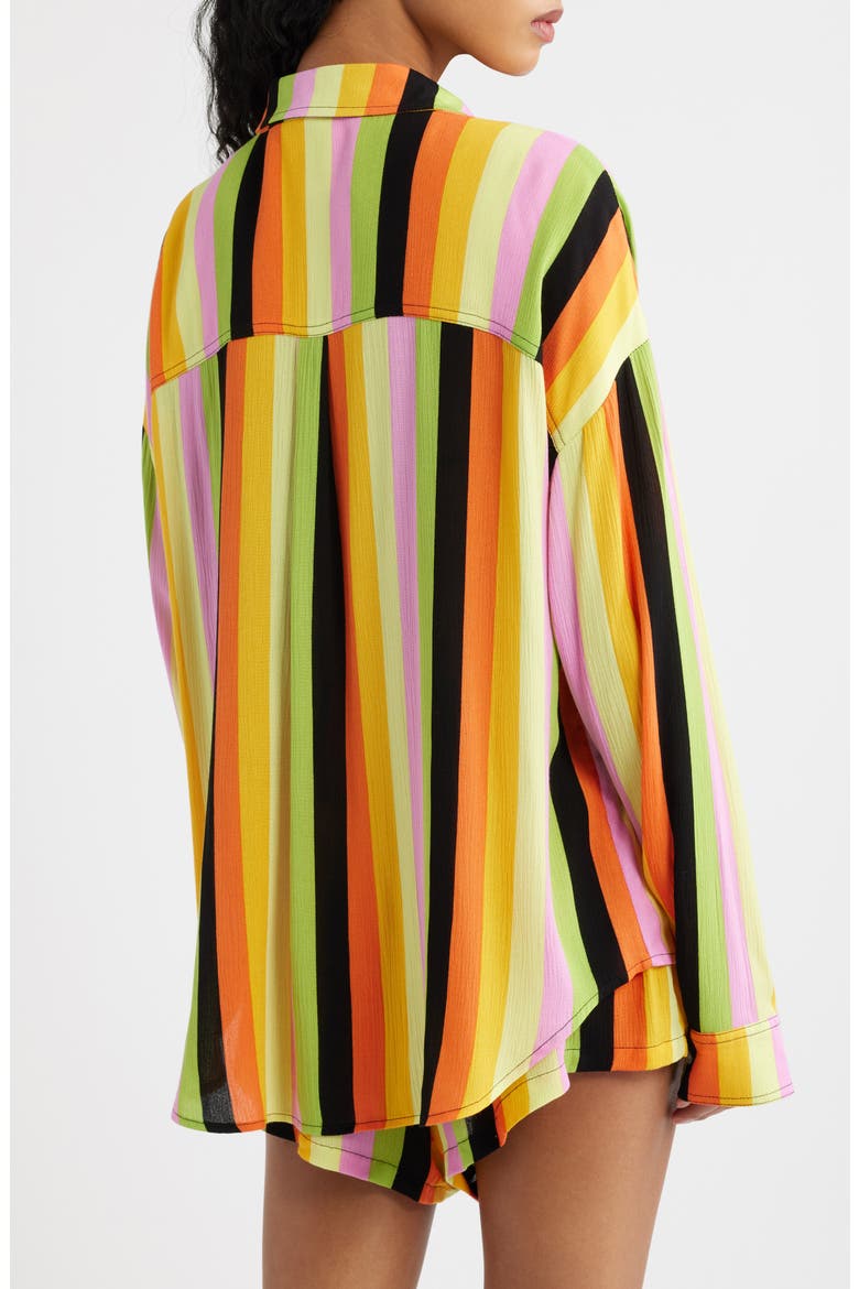 x Farm Rio Neon Stripe Relaxed Button-Up Shirt, Alternate, color, ORANGE MULTI