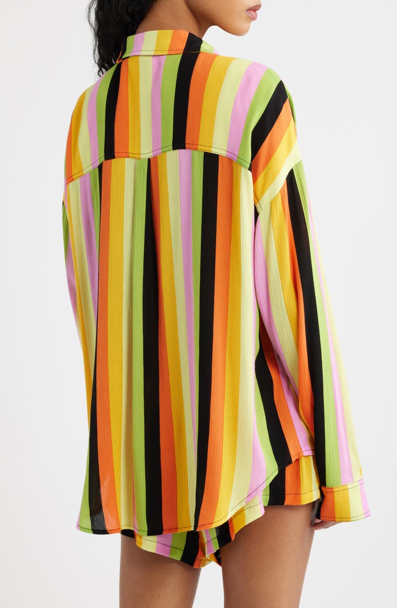 Rip Curl x Farm Rio Neon Stripe Relaxed Button-Up Shirt, Alternate, color, Orange Multi