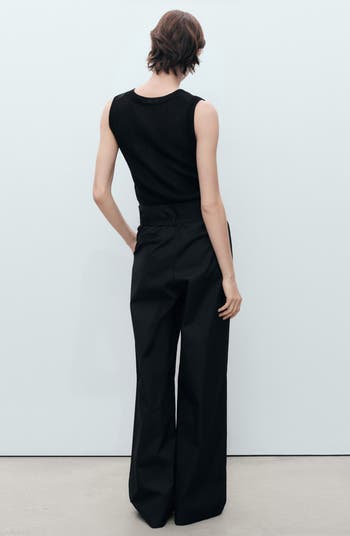 Belted Cotton Wide Leg Pants