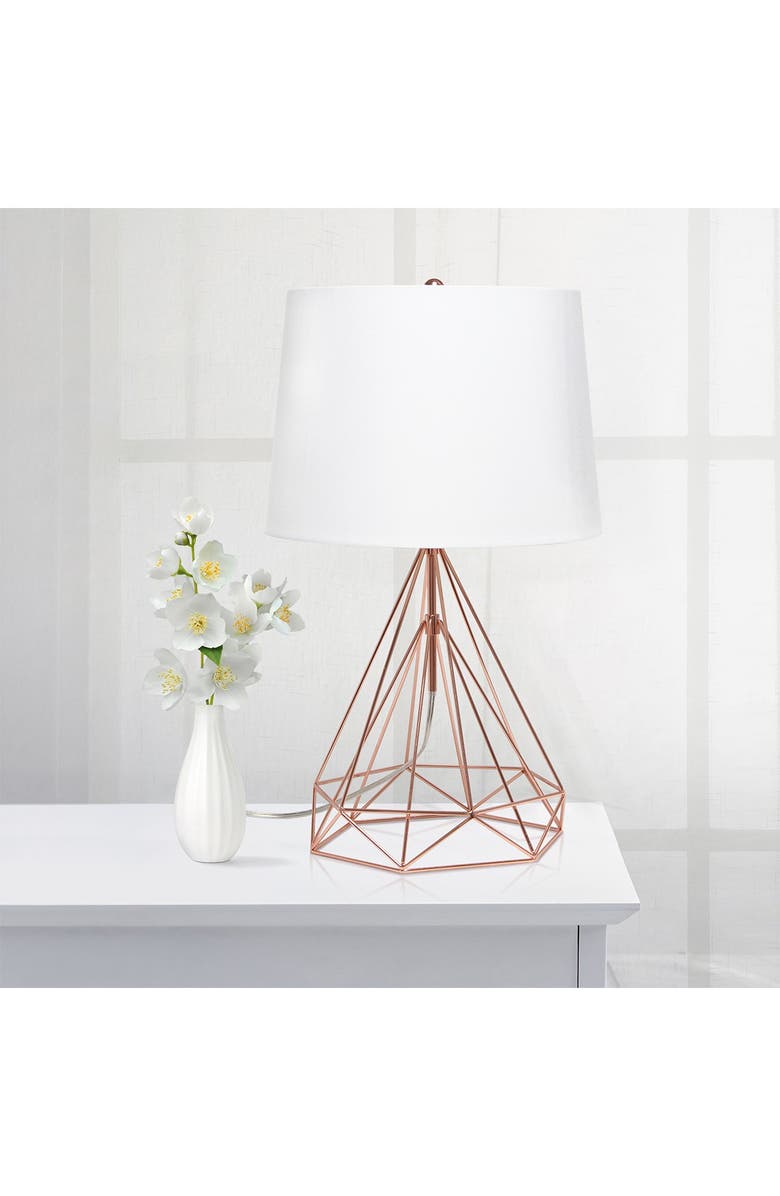 LALIA HOME Geometric Rose Gold Wired Table Lamp with Fabric Shade, Alternate, color,