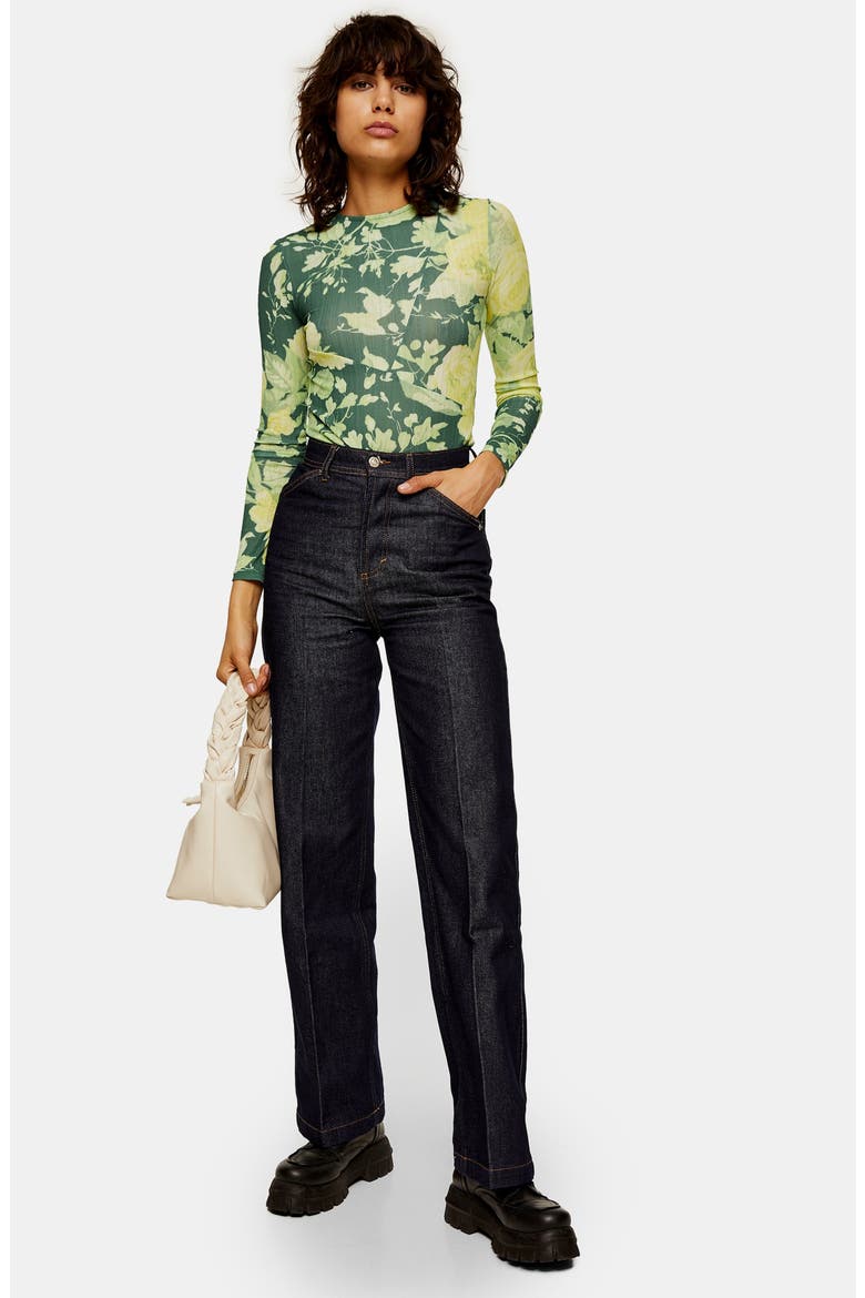 Floral Print Mesh Top, Alternate, color, GREEN