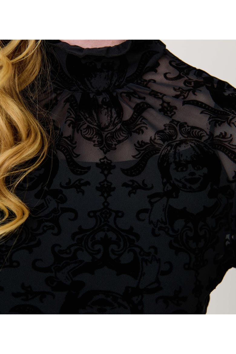 Donna Blouse, Alternate, color, Black Annabelle Flocked