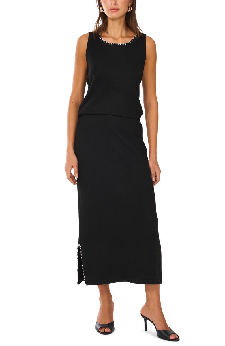 Vince Camuto Whipstitch Midi Sweater Skirt, Alternate, color, Rich Black