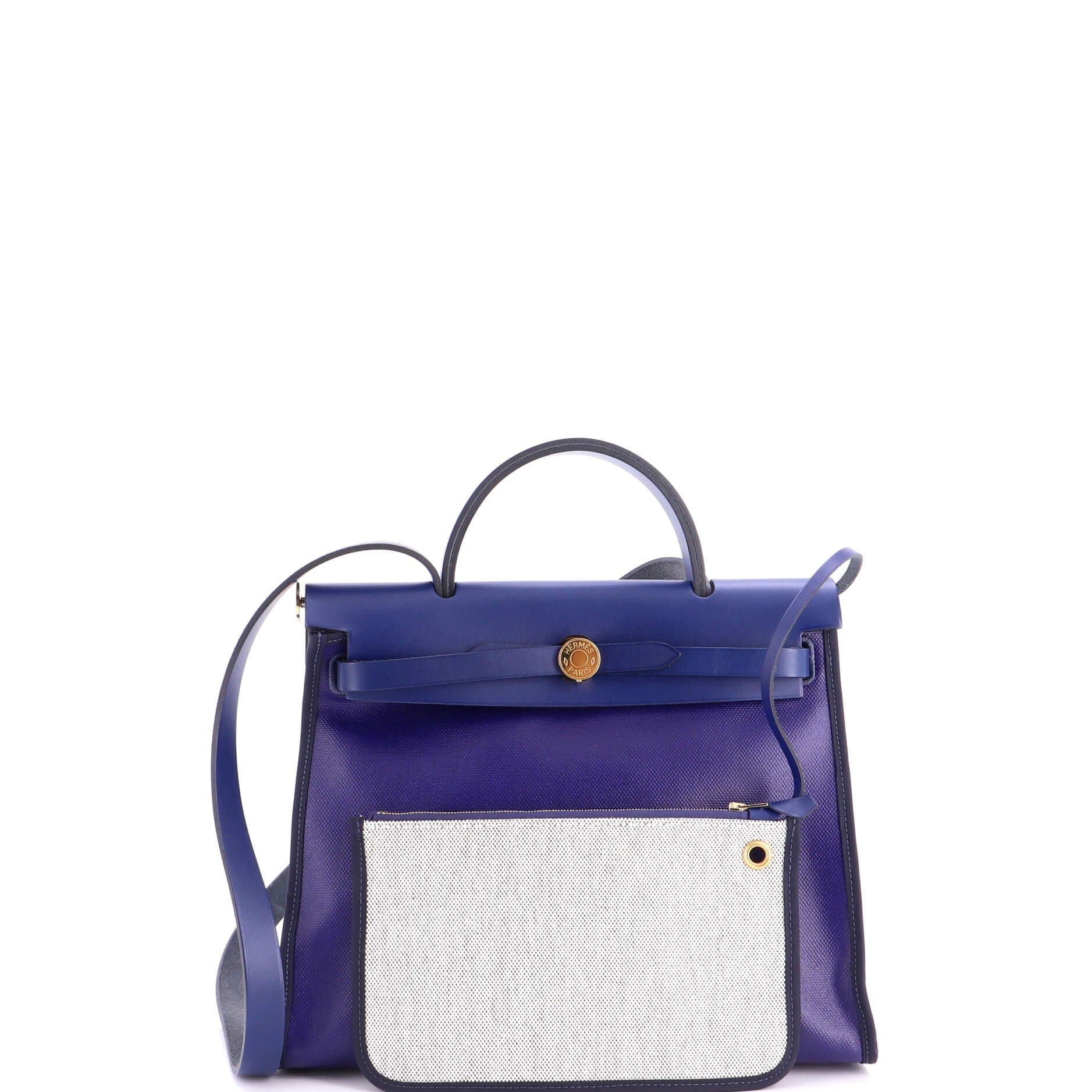 Herbag Zip Berline Vache Canvas and Leather 31, Alternate, color, Bleu Encre