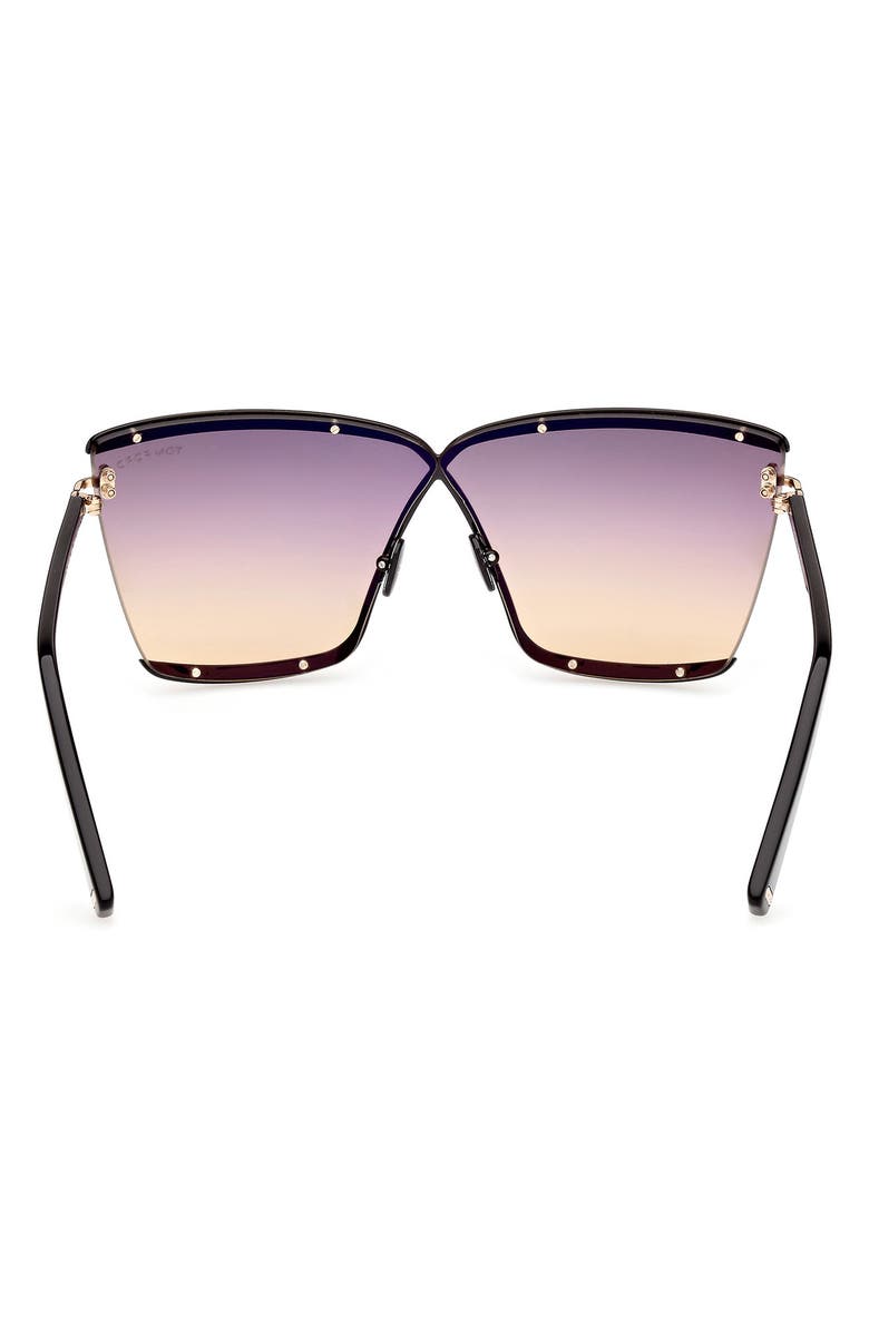 TOM FORD Elle 71mm Gradient Square Sunglasses, Alternate, color, Shiny Black / Gradient Smoke