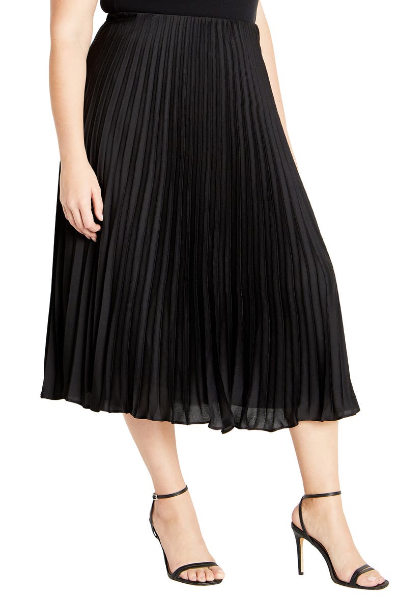 Selena Pleated Midi Skirt, Alternate, color, BLACK