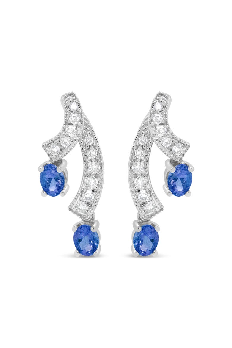 14K White Gold Oval Shaped Natural Blue Diamond Double Drop Stud Earrings, Main, color, White