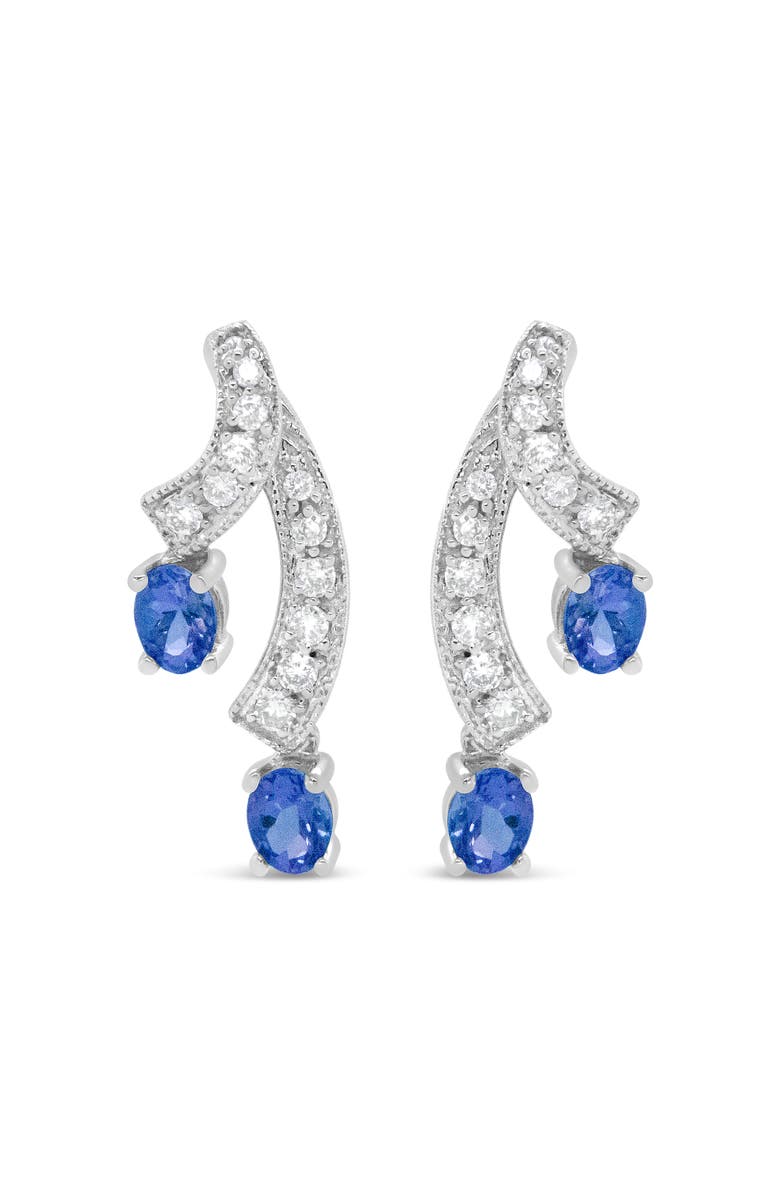 Haus of Brilliance 14K White Gold Oval Shaped Natural Blue Diamond Double Drop Stud Earrings, Main, color, White