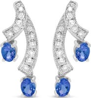 Haus of Brilliance 14K White Gold Oval Shaped Natural Blue Diamond Double Drop Stud Earrings