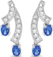 Haus of Brilliance 14K White Gold Oval Shaped Natural Blue Diamond Double Drop Stud Earrings