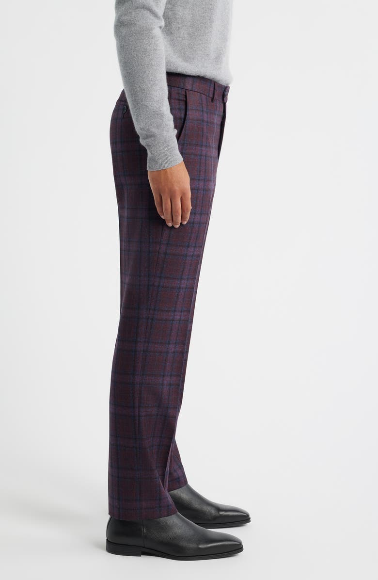 Berle Windowpane Check Merino Wool Dress Pants, Alternate, color, Burgundy